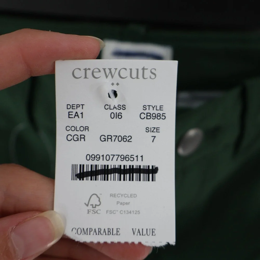 Crewcuts Slim Tech Chino Boy 7 Green Performance Adjustable Waist Preppy $70 NWT